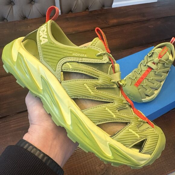 HOKA Hopara 'Grinch' Dark Citron Hiking Sandal Shoes - Picture 2 of 9